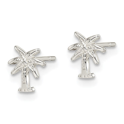 Sterling Silver Polished Palm Tree Petite Post Earrings
