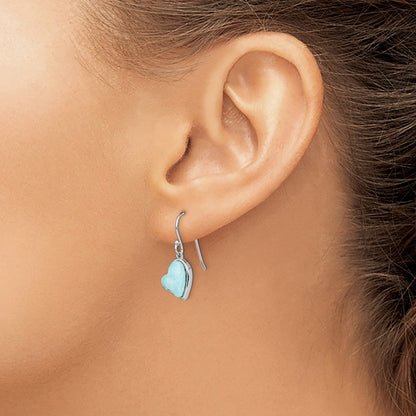 Sterling Silver Rhodium-plated Light Blue Larimar Heart Dangle Earrings