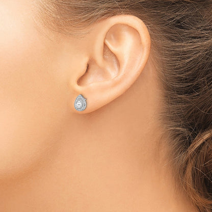 Sterling Silver Rhodium Plated CZ Post Earrings