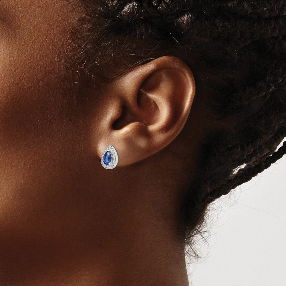 Sterling Silver Rhodium-plated Blue and Clear CZ Post Earrings