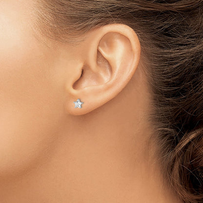 Sterling Silver Rhodium-plated 6mm CZ Star Stud Earrings