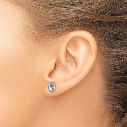 Sterling Silver Rhod-plat White Topaz Oval Post Earrings