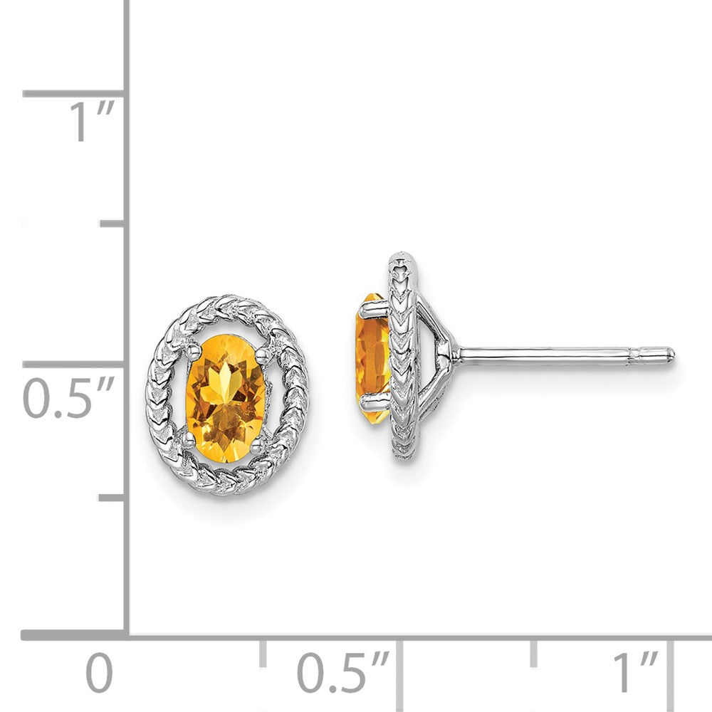 Sterling Silver Rhod-plat Citrine Oval Post Earrings