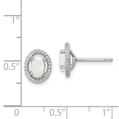 Sterling Silver Rhod-plat Milky Opal Oval Post Earrings