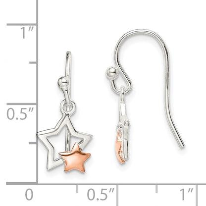 Sterling Silver and Rose-tone Star Dangle Earrings