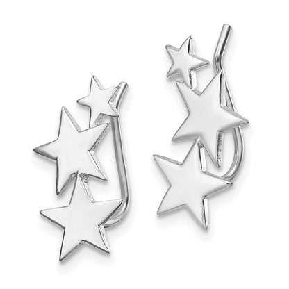 Sterling Silver RH-plated Polished Graduating Stars Ear Climber Earrings