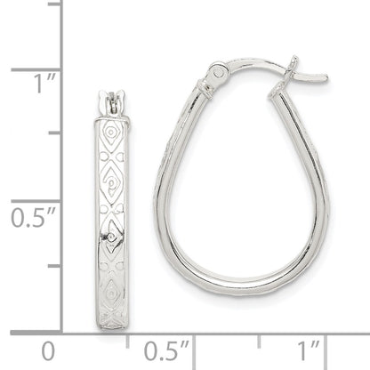 Sterling Silver Patterned 3mm Teardrop Hoop Earrings