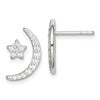Sterling Silver Polished CZ Moon and Star Post Earrings