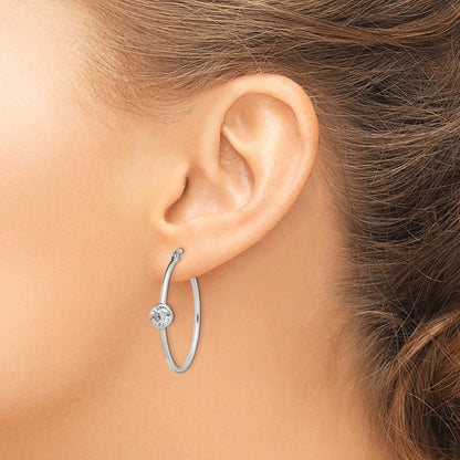 Sterling Silver CZ Polished Hoop Earrings
