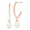 Sterling Silver Rose-tone 18k Flash Gold-plated 8-9mm White Rice Freshwater Cultured Pearl Post Dangle Earrings