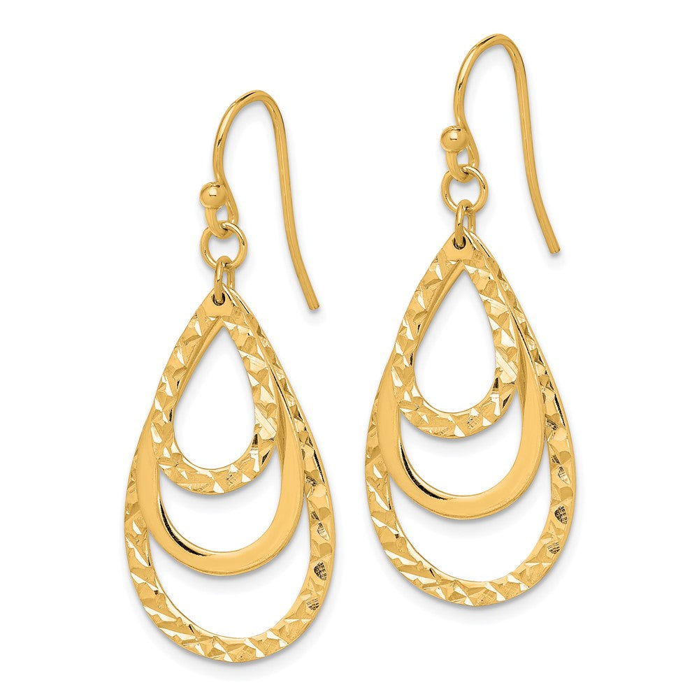 Sterling Silver Gold-tone Polished & Diamond-cut Triple Teardrop Dangle Ear