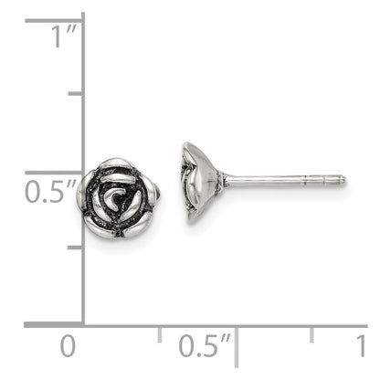 Sterling Silver Oxidized Flower Post Earrings