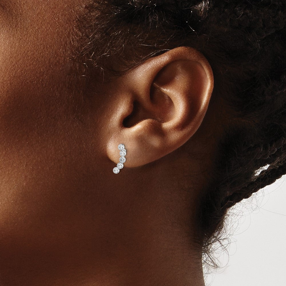 Sterling Silver Rhodium-plated Polished Five CZ Curved Post Earrings