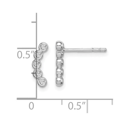 Sterling Silver Rhodium-plated Polished Five CZ Curved Post Earrings