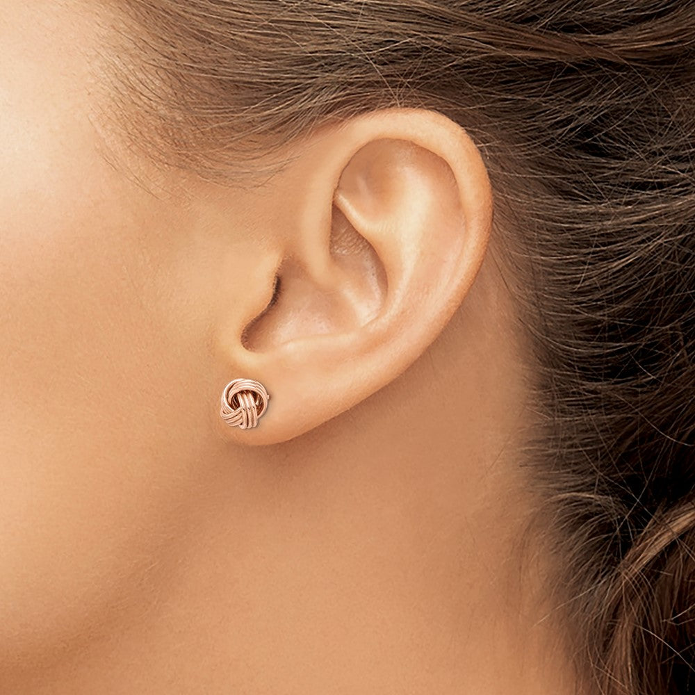 Sterling Silver Rose-tone Love Knot Post Earrings