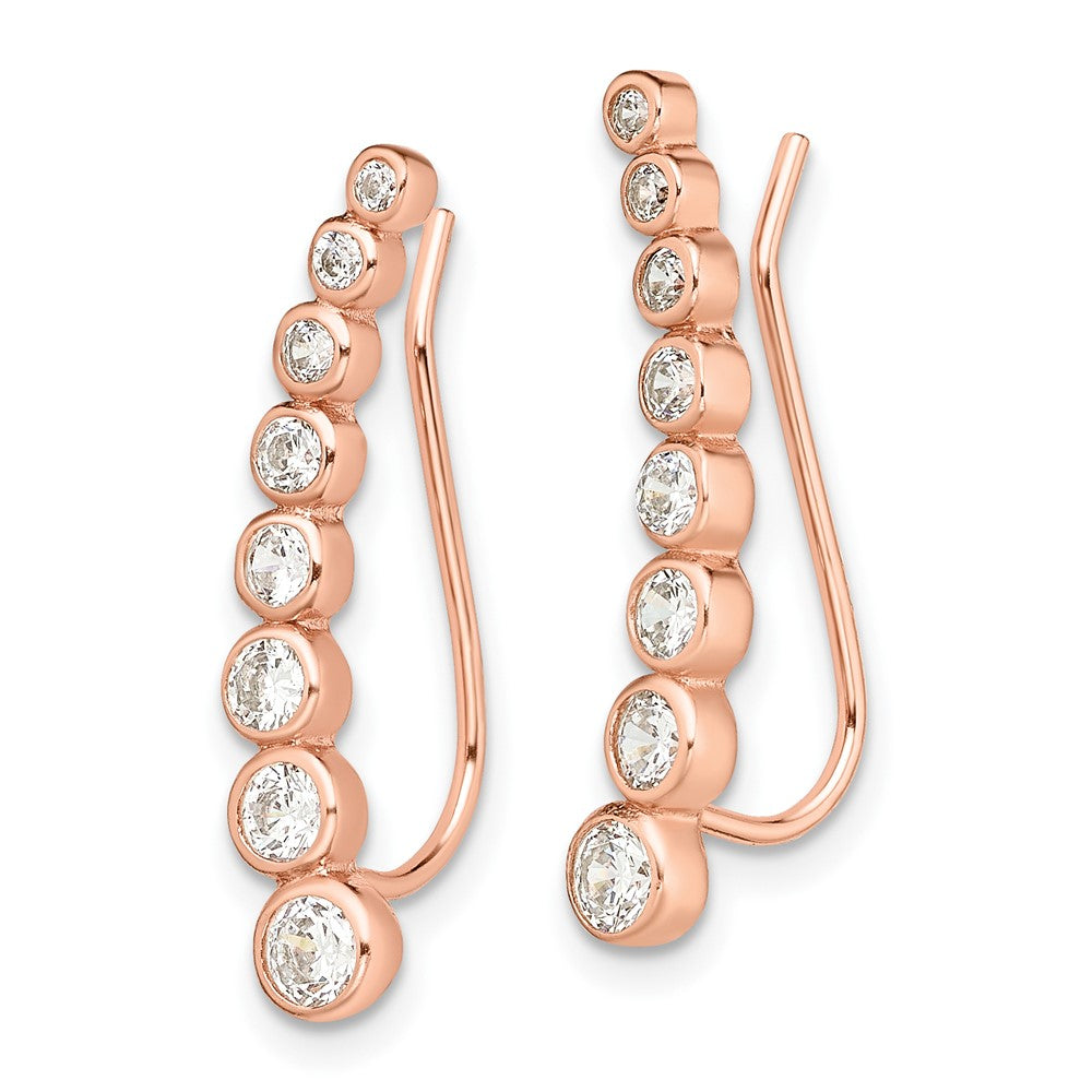 Sterling Silver Rose-tone Polished Graduated CZ Ear Climber Earrings