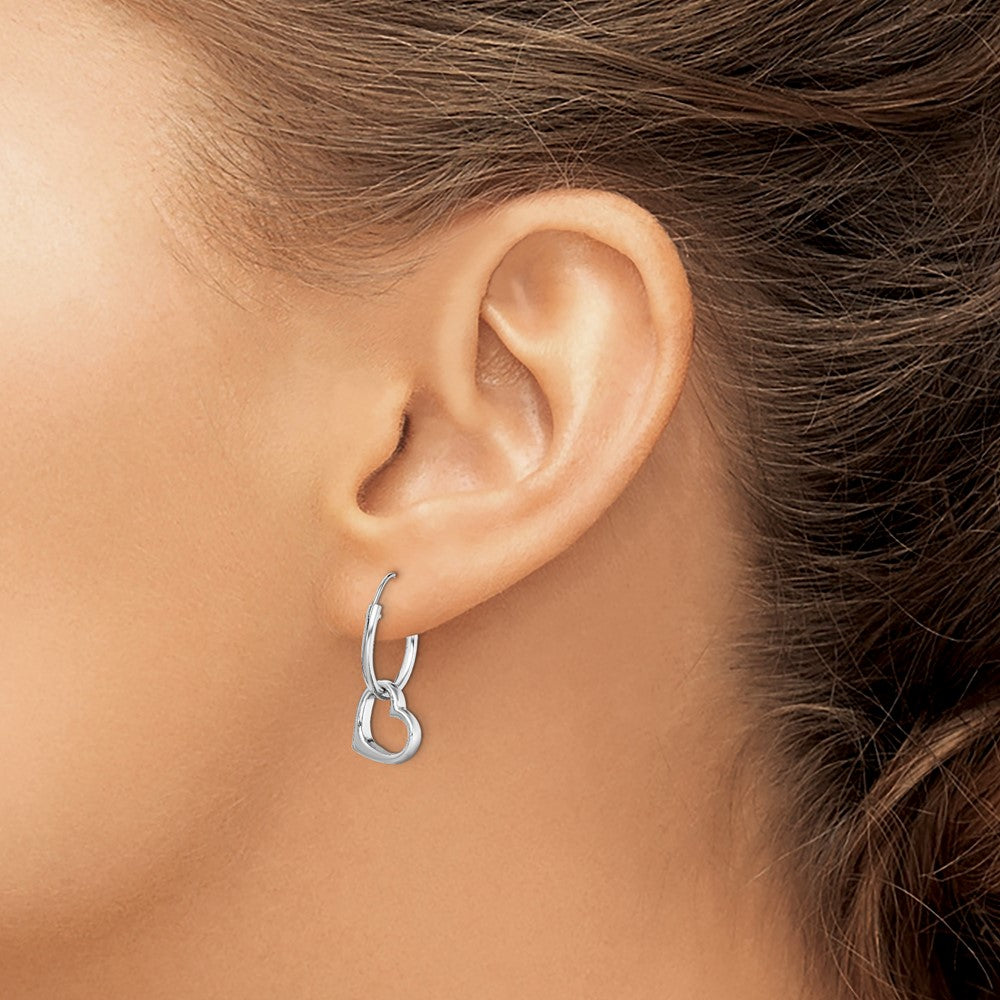 Sterling Silver Rhodium-plated Heart Hoop Earring
