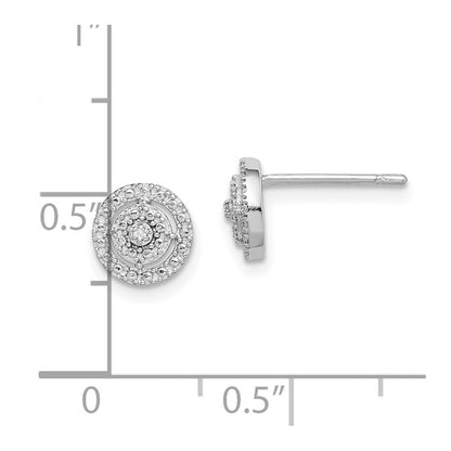 Sterling Silver RH-plated Polished & Textured Diamond Circle Post Earrings