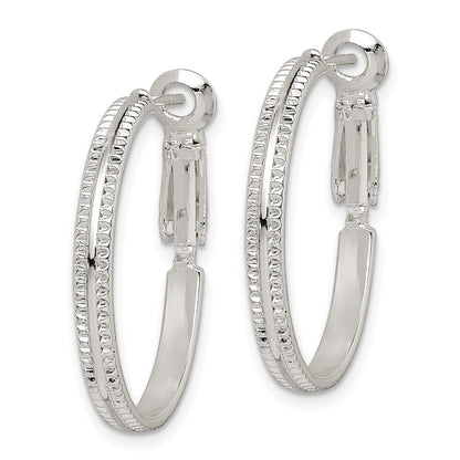 Sterling Silver Milgrain 2.25x25mm Omega Back Round Hoop Earrings