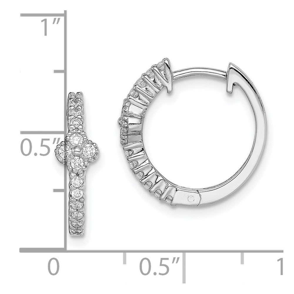Sterling Silver Rhodium Plated CZ Hinged Hoop Earrings