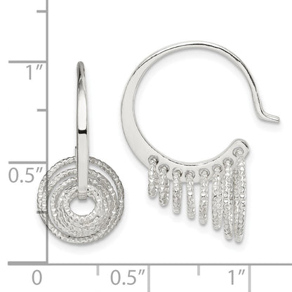 Sterling Silver Polished & Diamond-cut Circles Dangle Hoop Earrings