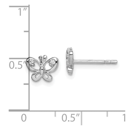 Sterling Silver Rhodium-plated CZ Butterfly Post Earrings
