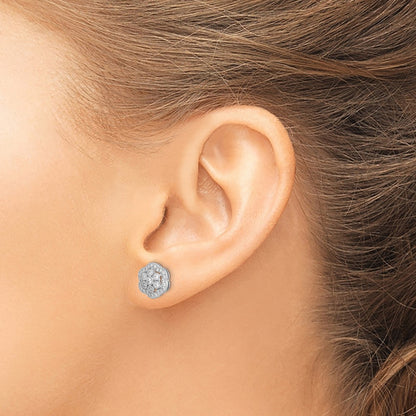 Sterling Silver Rhodium-plated Polished CZ Flower Post Earrings