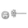 Sterling Silver RH-plated Polished & Textured 5mm CZ Halo Post Earrings