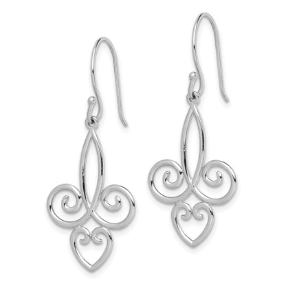 Sterling Silver Rhodium-plated Polished Fleur de Lis Dangle Earrings