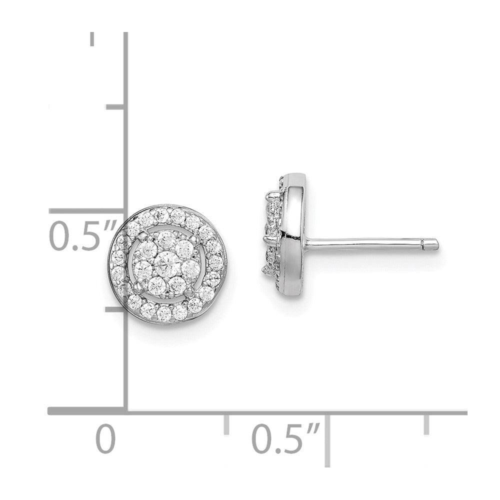 Sterling Silver Rhodium-plated Polished Pav CZ Halo Circle Post Earrings