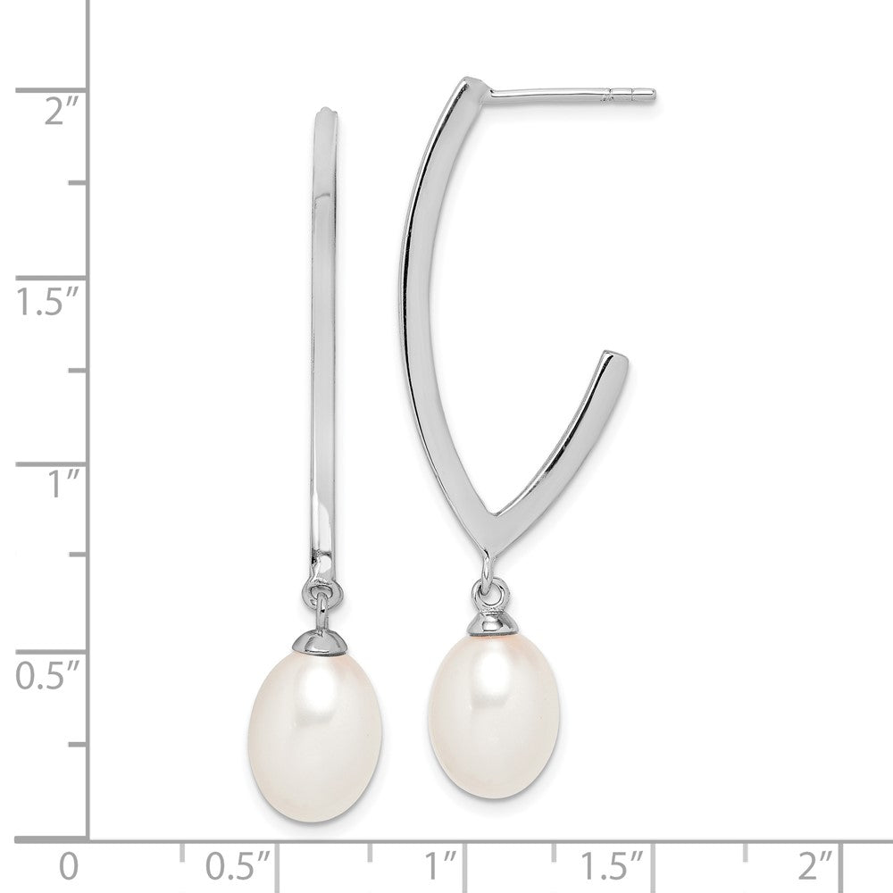 Sterling Silver Rhodium-plated 8-9mm White Rice Freshwater Cultured Pearl Post Dangle Earrings