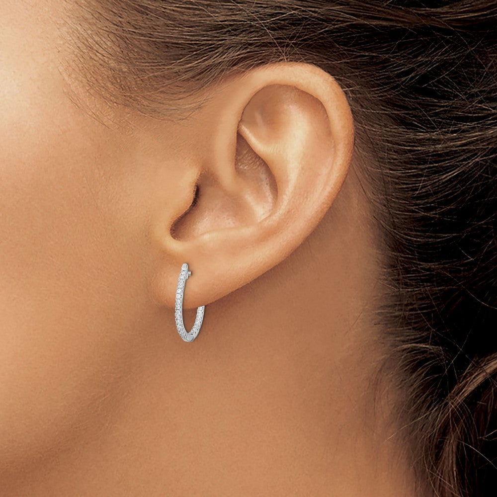 Sterling Silver Rhodium-plated CZ In/Out Hinged Hoop Earrings