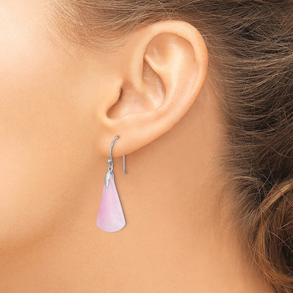 Sterling Silver Rhodium-plated Dyed Pink Quartz Dangle Earrings