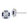 Sterling Silver Rhodium-plated CZ and Lab Created Blue Spinel Earrings