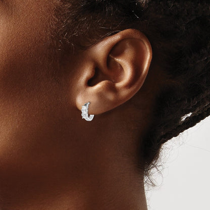 Sterling Silver RH-plated 3-stone CZ 2x11mm Hinged Hoop Earrings