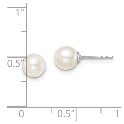 Sterling Silver Madi K Rhodium-plated 6-7mm White Round Freshwater Cultured Pearl Post Earrings