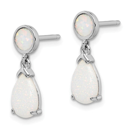 Sterling Silver Rhodium-plated Created Opal Teardrop Post Dangle Earrings