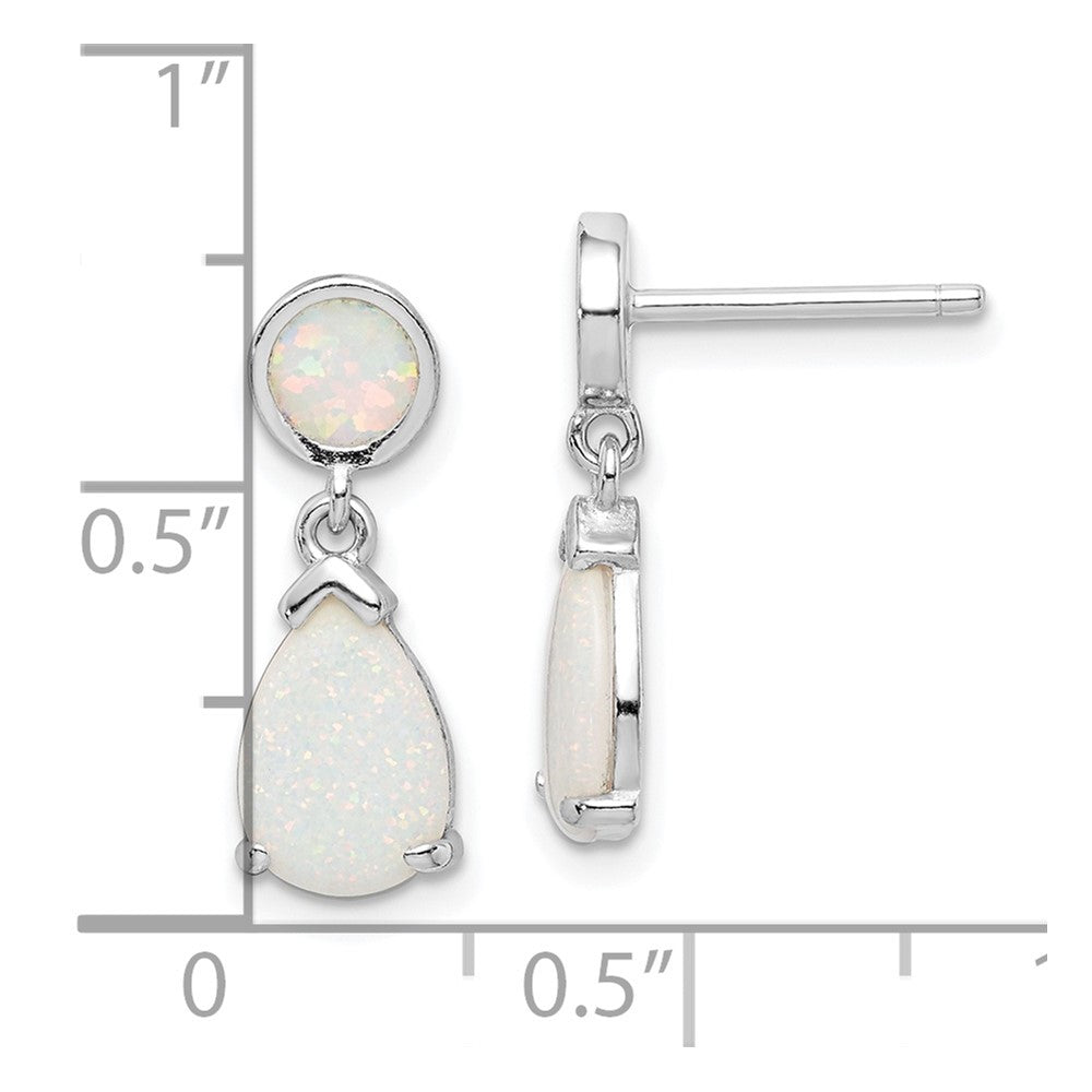 Sterling Silver Rhodium-plated Created Opal Teardrop Post Dangle Earrings