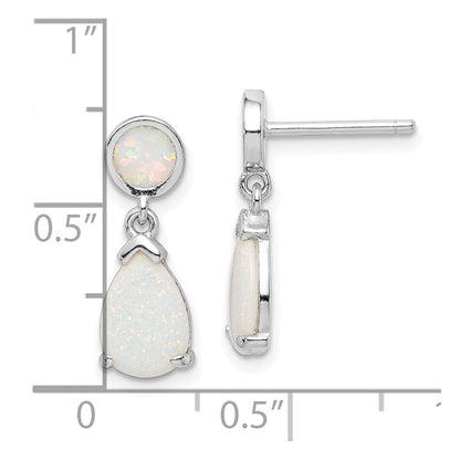 Sterling Silver Rhodium-plated Created Opal Teardrop Post Dangle Earrings