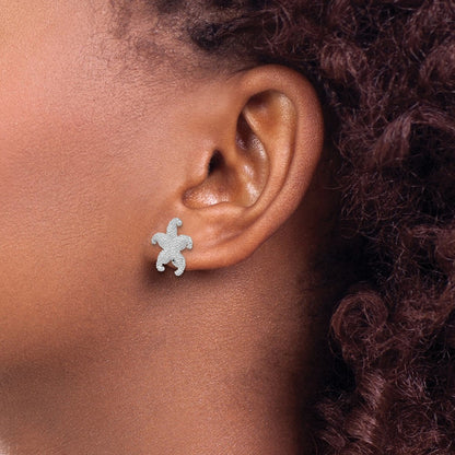 De-Ani Sterling Silver Rhodium-Plated Polished Starfish Post Earrings