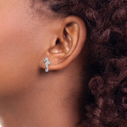 De-Ani Sterling Silver Rhodium-Plated Polished Mini Seahorse Post Earrings