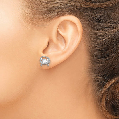 De-Ani Sterling Silver Rhodium-Plated Polished Small Blue Crab Post Earrings
