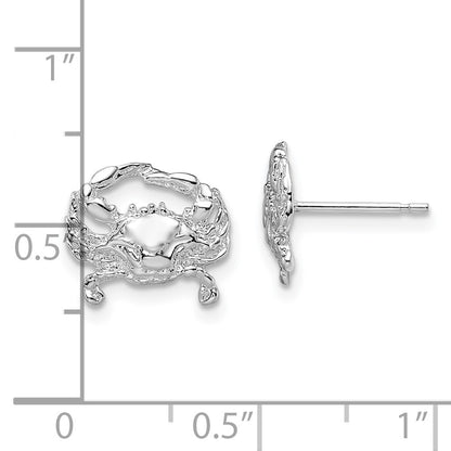 De-Ani Sterling Silver Rhodium-Plated Polished Small Blue Crab Post Earrings