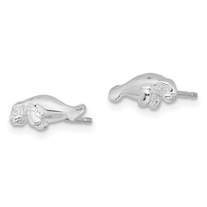 De-Ani Sterling Silver Rhodium-Plated Polished Mini Manatee Post Earrings