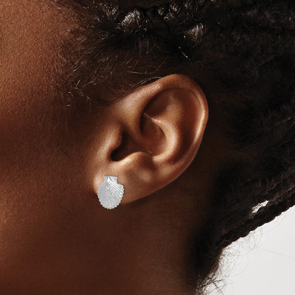 De-Ani Sterling Silver Rhodium-Plated Polished Scallop Shell Post Earrings