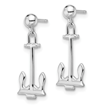 De-Ani Sterling Silver Rhodium-Plated Polished Anchor Dangle Post Earrings