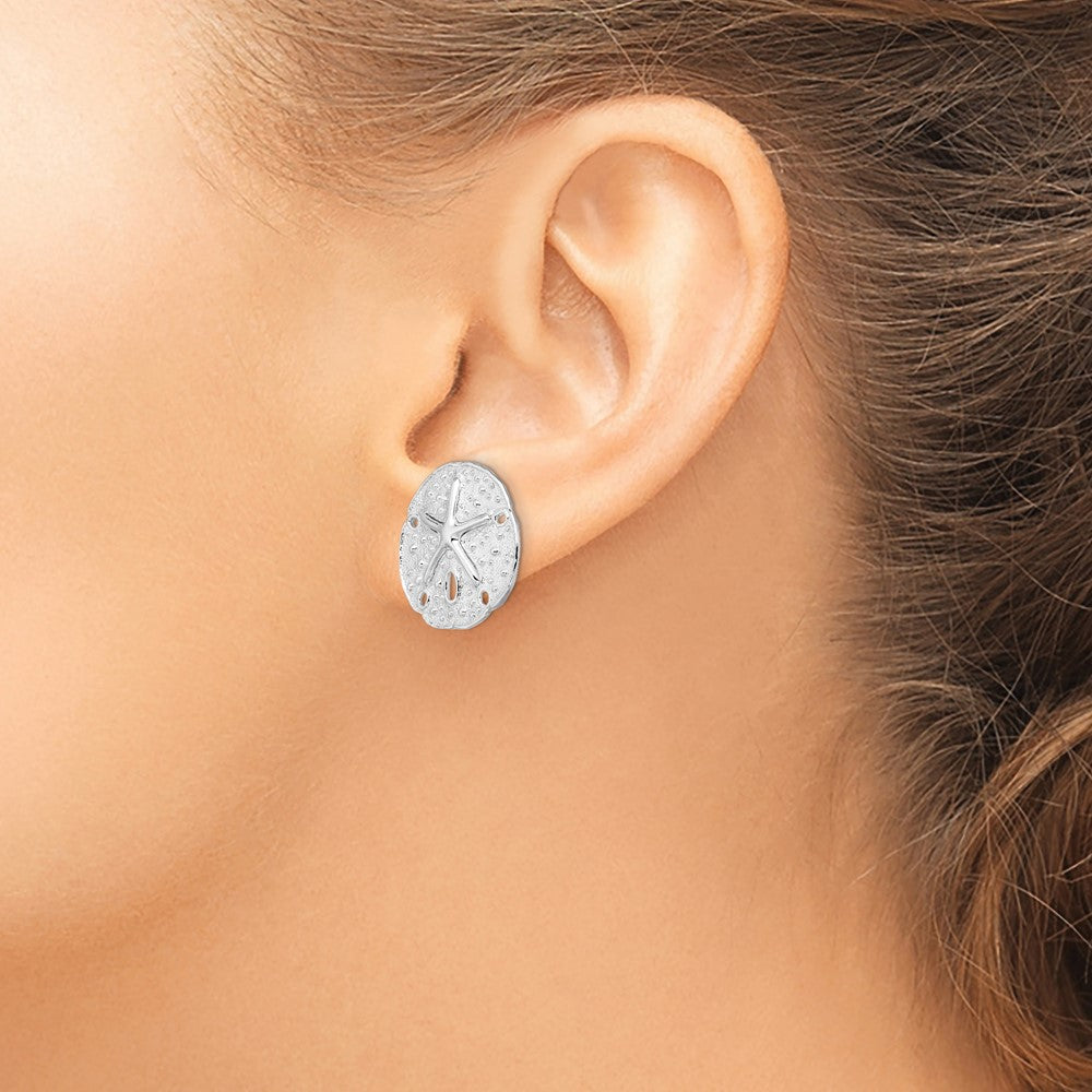 De-Ani Sterling Silver Rhodium-Plated Sand Dollar with Starfish Post Earrings