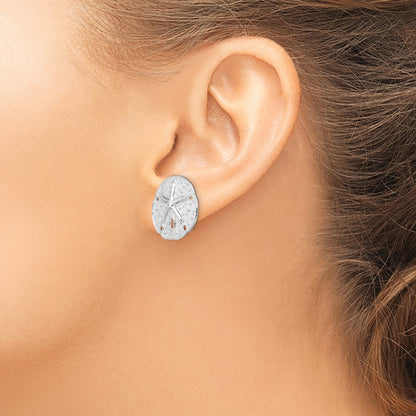 De-Ani Sterling Silver Rhodium-Plated Sand Dollar with Starfish Post Earrings