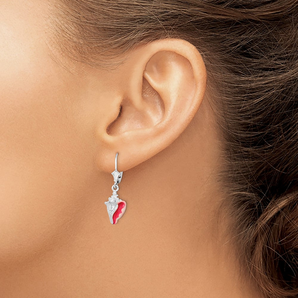 De-Ani Sterling Silver Rhodium-Plated Enameled Small Conch Shell Leverback Earrings
