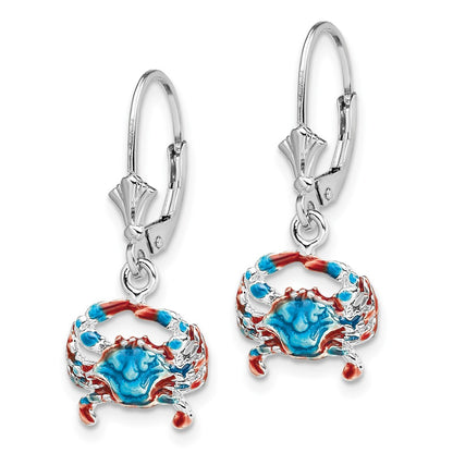 De-Ani Sterling Silver Rhodium-Plated Enameled Blue Crab Leverback Earrings